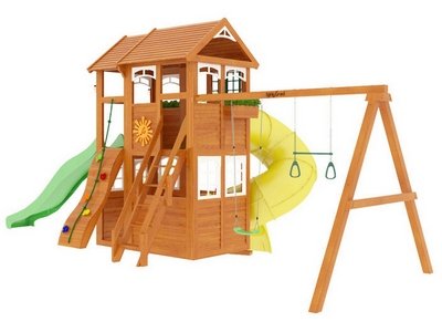 Детская деревянная площадка Клубный домик 2 с трубой Luxe