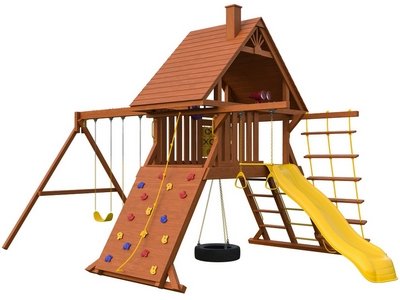 Детская площадка NewSunrise Джая с деревянной крышей и рукоходом